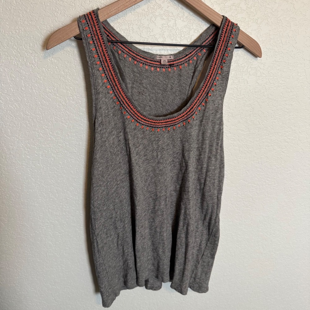 Boho Indie‎ Embroidered Racerback J Crew Tank Top Medium Gray